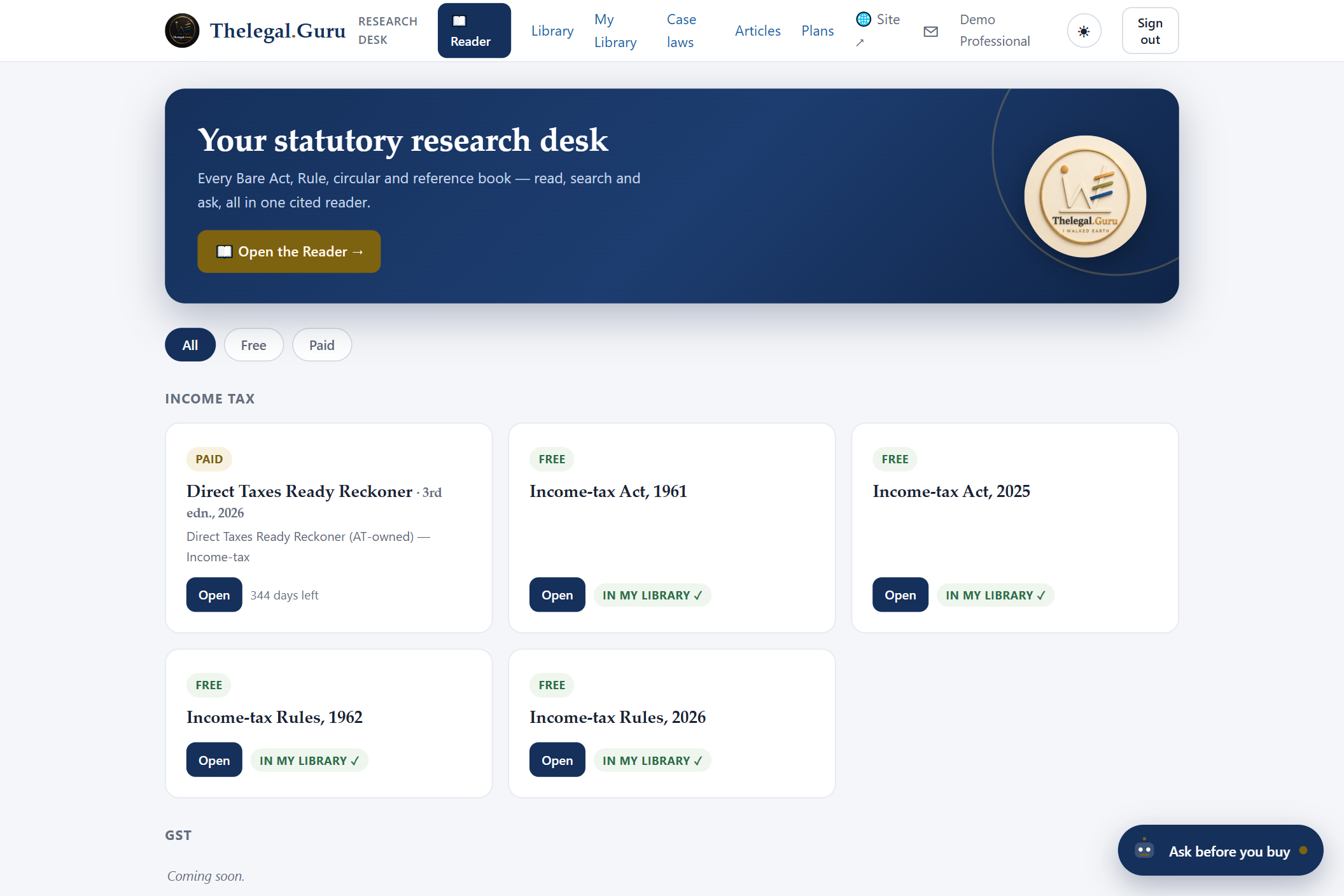 The thelegal.guru library — Acts, Rules and reference works organised by statute
